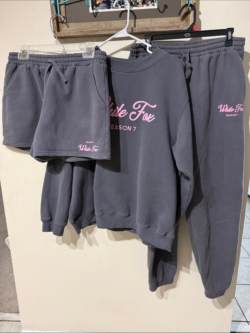 White Fox Boutique Season 7-3 Piece Set Charcoal Hoodie, Shorts, Pants
